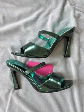 Rampage Metallic Emerald Green Slide Heels Y2K